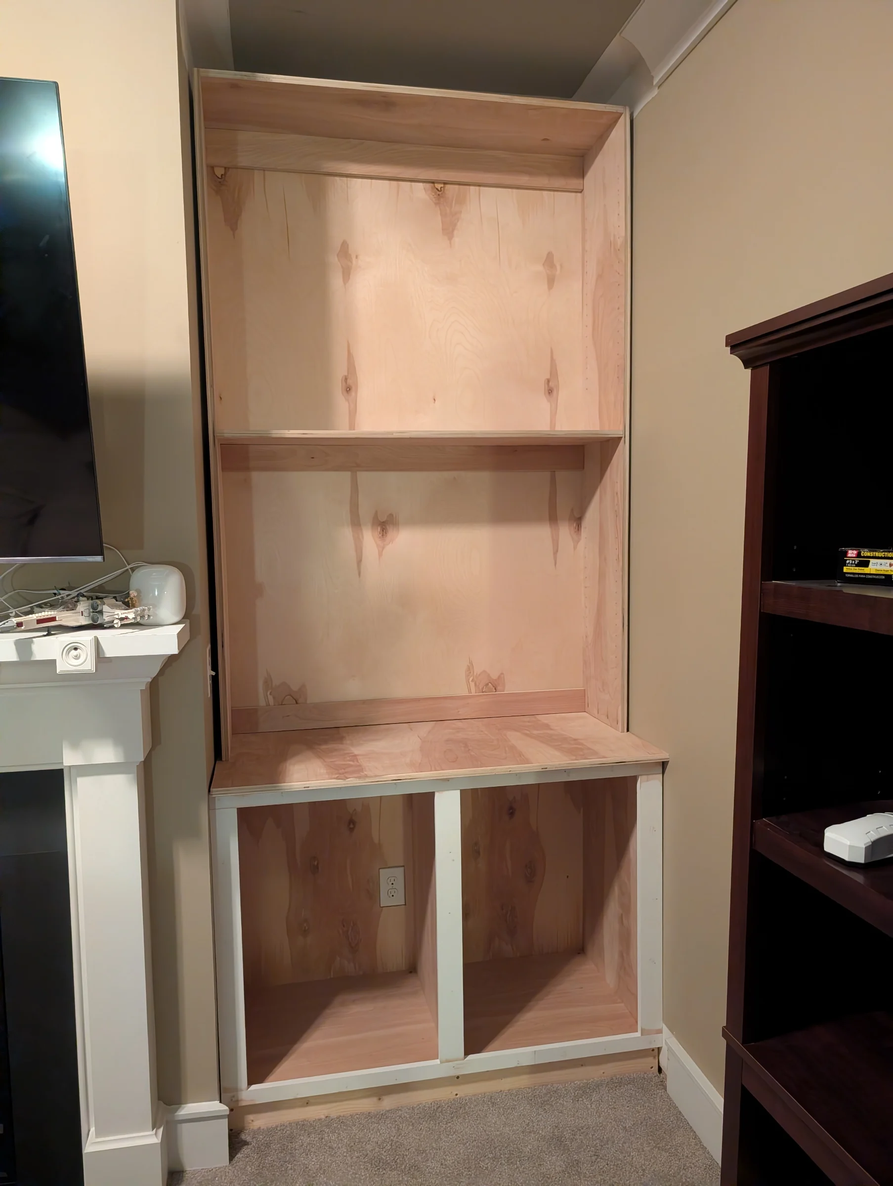Spent a good chunk of today working on the cabinet frame and bookshelf! Really fun to see it coming along so well 😄 A highlight with the kids outside of them hanging around the projects is my oldest looking forward to Saturday for "kid coffee" which is just frothed milk with a bit of Torani syrup 😅 Also good to see my sister and brother-in-law for a bit amidst the projects and family time.