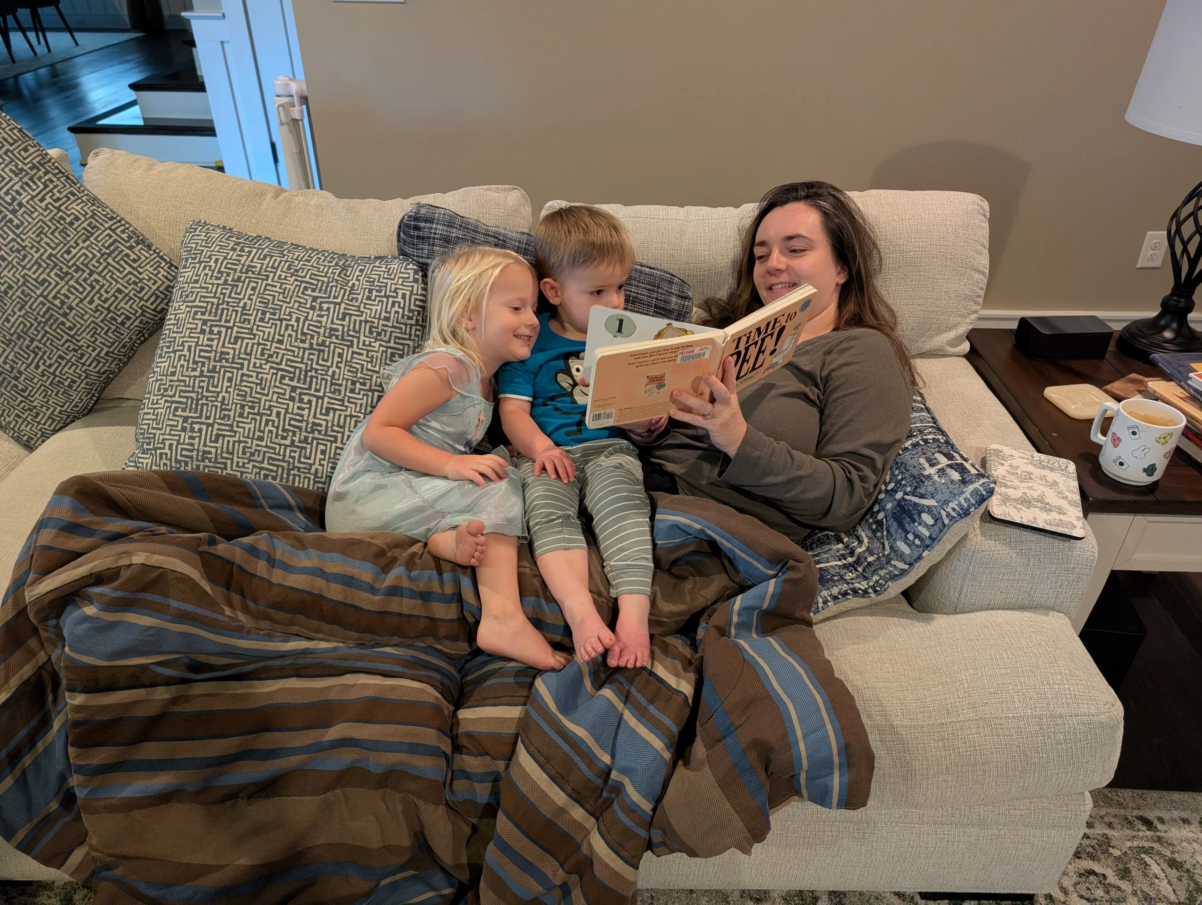 Sweet picture from our slow mornings - we always have chocolate chip pancakes, then spend time reading or hanging out with the kids before I go to work.